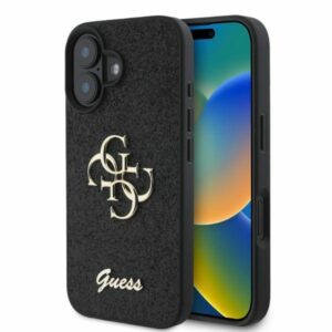 Original Case GUESS hardcase Fixed Glitter Big 4G GUHCP16SHG4SGK for Iphone 16 black