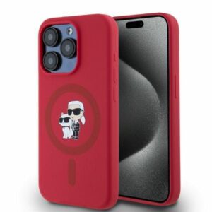 Original Pouch KARL LAGERFELD hardcase Silicone KC Heads Ring MagSafe KLHMP15LSCMKCRHR for Iphone 15 Pro red