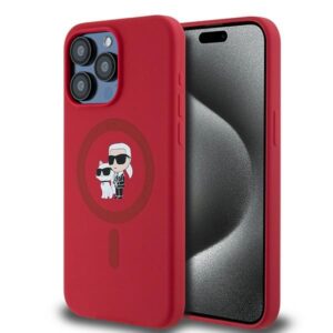 Original Pouch KARL LAGERFELD hardcase Silicone Karl & Choupette Ring MagSafe KLHMP15XSCMKCRHR for Iphone 15 Pro Max red
