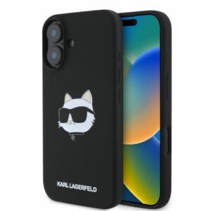 Original Pouch KARL LAGERFELD hardcase Silicone Choupette Head Print MagSafe KLHMP16SSCHPPLK for Iphone 16 black