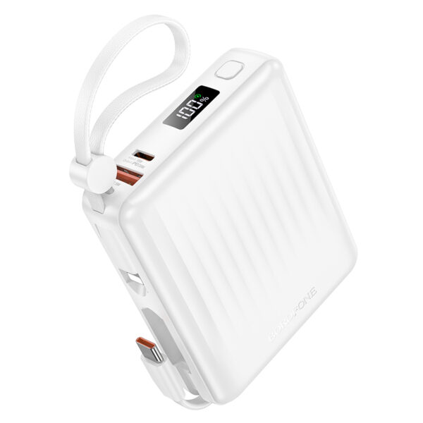 Borofone Power Bank 15000mAh BJ70A Vigorous - USB + Type C - QC 3.0 PD 20W with Type C and Lightning cables white