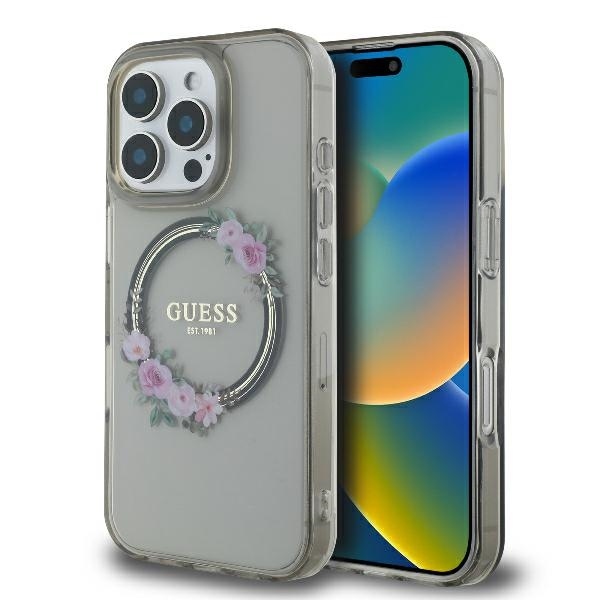 product-98721 Original Case GUESS IML Flowers Wreath Magsafe GUHMP16LHFWFCK for Iphone 16 Pro black