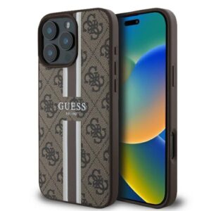 Original Case GUESS hardcase 4G Printed Stripes MagSafe GUHMP16LP4RPSW for Iphone 16 Pro brown