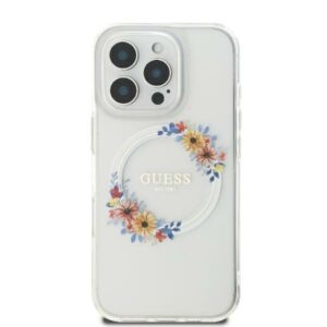 Original Case GUESS IML Flowers Wreath Magsafe GUHMP16SHFWFCT for Iphone 16 transparent