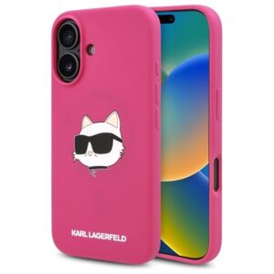 Original Pouch KARL LAGERFELD hardcase Silicone Choupette Head Print MagSafe KLHMP16SSCHPPLF for Iphone 16 fuchsia