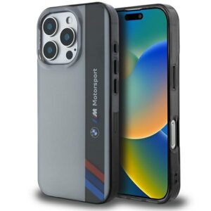 Original Case BMW Motorsport IML Vertical Stripe BMHCP16X23HTFEG for Iphone 16 Pro Max Grey