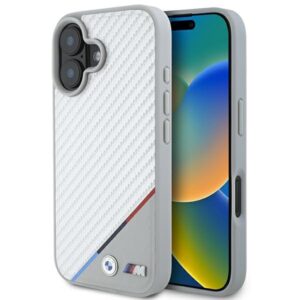 Original Case BMW M Carbon Tricolor Line Magsafe BMHMP16S23PUDTS for Iphone 16 Grey