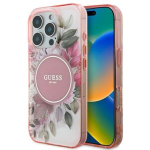 Original Case GUESS IML Flower & Tonal Circle Magsafe GUHMP16LHFWBDCEP for Iphone 16 Pro pink