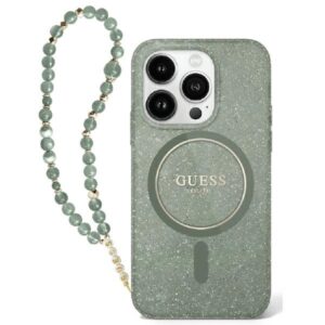 Original Case GUESS IML Glitter with Pearl Strap Magsafe GUHMP16LHGCRELSA for Iphone 16 Pro green