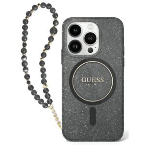 Original Case GUESS IML Glitter with Pearl Strap Magsafe GUHMP16LHGCRELSK for Iphone 16 Pro black