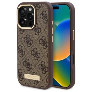 Original Case GUESS 4G Logo Plate Magsafe GUHMP16LU4GPRW for Iphone 16 Pro brown