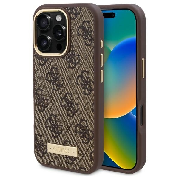 Original Case GUESS 4G Logo Plate Magsafe GUHMP16LU4GPRW for Iphone 16 Pro brown