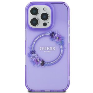 Original Case GUESS IML Flowers Wreath Magsafe GUHMP16SHFWFCU for Iphone 16 purple