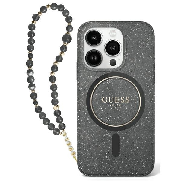 product-98992 Original Case GUESS IML Glitter with Pearl Strap Magsafe GUHMP16SHGCRELSK for Iphone 16 black
