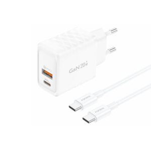 Foneng Wall charger EU56 GaN - USB + Type C - QC 3.0 PD 20W with Type C to Type C cable white