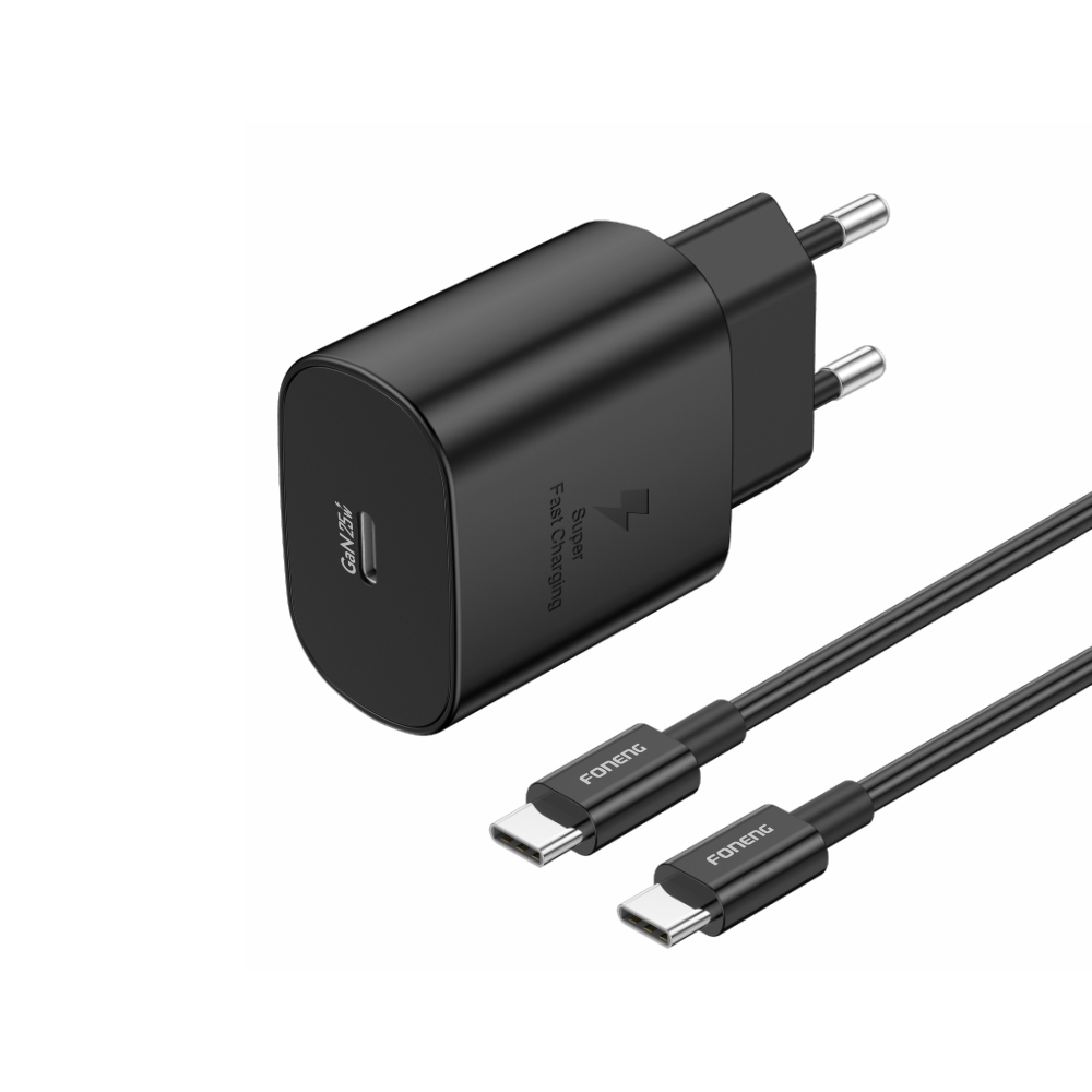 Foneng Wall charger EU51 GaN - Type C - PD 25W with Type C to Type C cable black