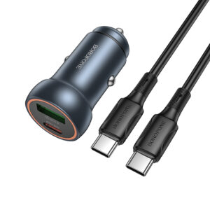 Borofone Car charger BZ32A Fresh - USB + Type C - QC 3.0 PD 30W with Type C to Type C cable grey