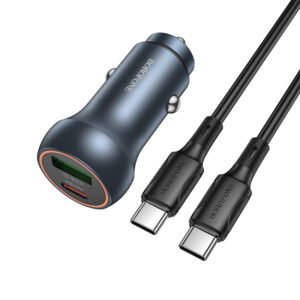Borofone Car charger BZ32B Fresh - USB + Type C - QC 3.0 PD 48W with Type C to Type C cable grey