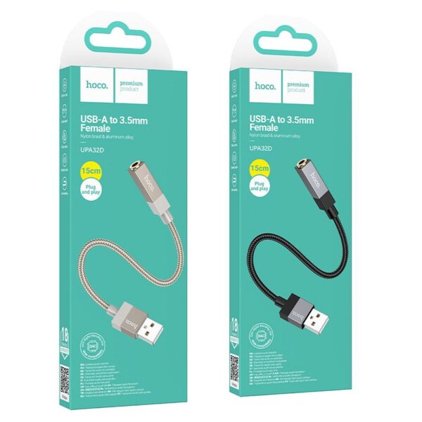 08e09dda50e471bf6ee994547e68bc59 Adapter AUX USB A (male) to Jack 3,5 mm (female) Hoco UPA32D gold