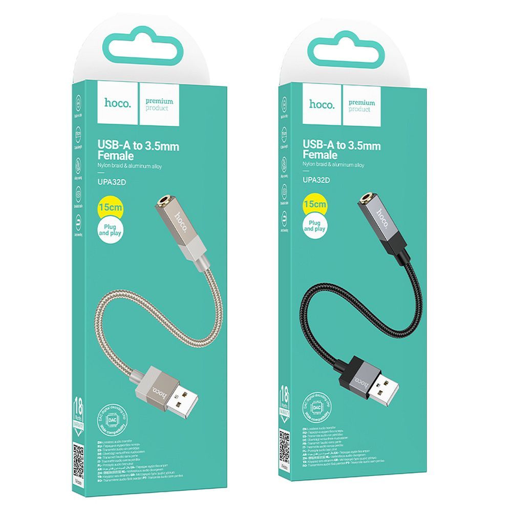 08e09dda50e471bf6ee994547e68bc59 Adapter AUX USB A (male) to Jack 3,5 mm (female) Hoco UPA32D gold