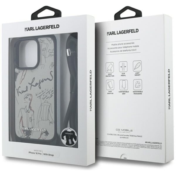 0de29f9e9d8d511c01b4aef83eb4d1da KARL LAGERFELD case for IPHONE 16 PRO KLHCP16LPGGRMPCG compatible with MagSafe (CRSSBY Grained PU W/ Pattern & Logo) grey