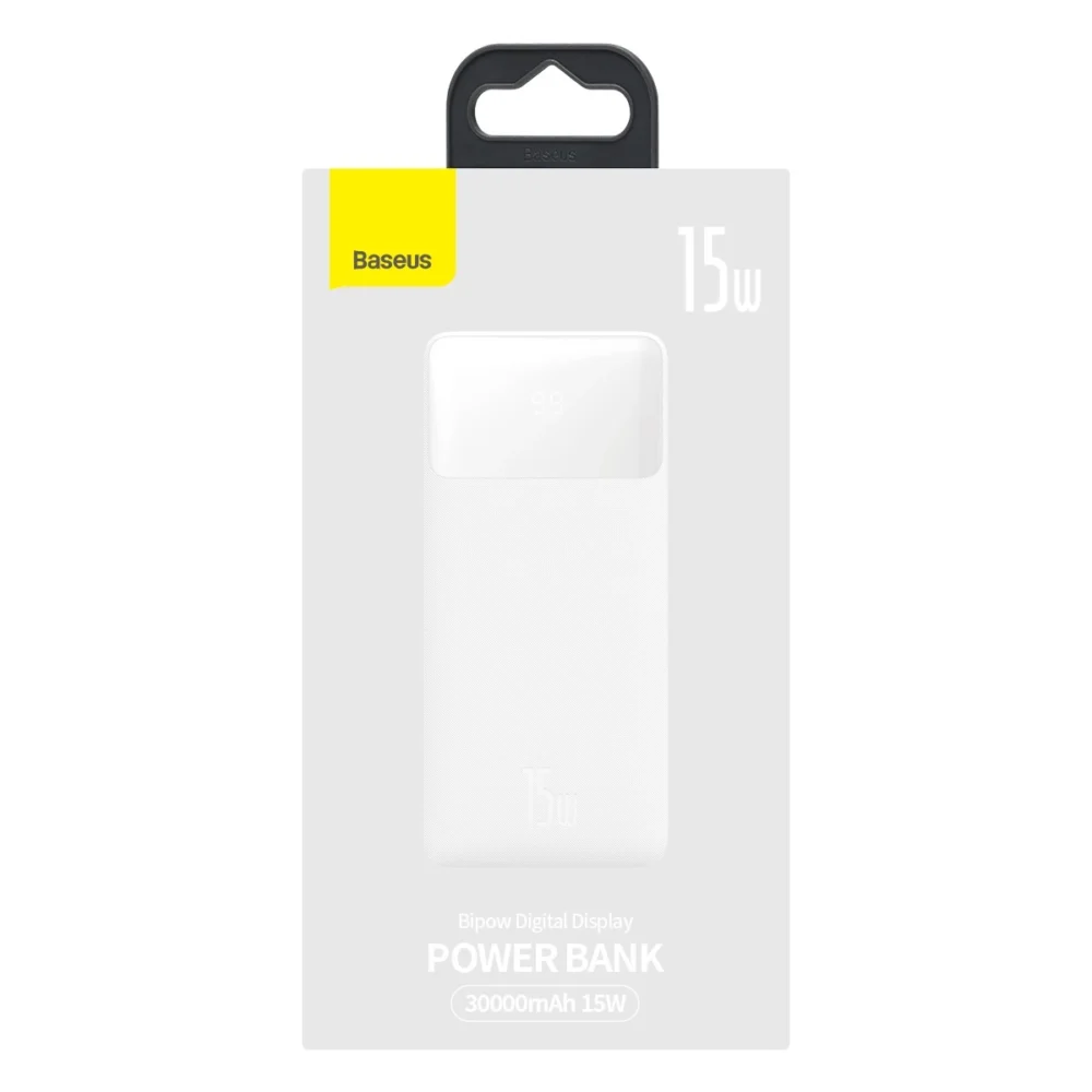 Baseus Bipow power bank with display 30000mAh 15W white (Overseas Edition) + USB-A - Micro USB cable 0.25m white (PPBD050202)eng