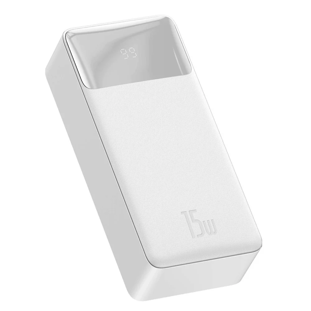Baseus Bipow power bank with display 30000mAh 15W white (Overseas Edition) + USB-A - Micro USB cable 0.25m white (PPBD050202)eng