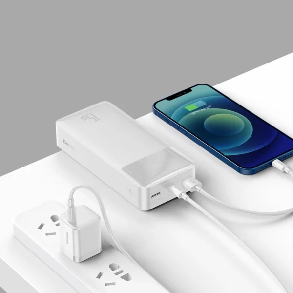 Baseus Bipow power bank with display 30000mAh 15W white (Overseas Edition) + USB-A - Micro USB cable 0.25m white (PPBD050202)eng