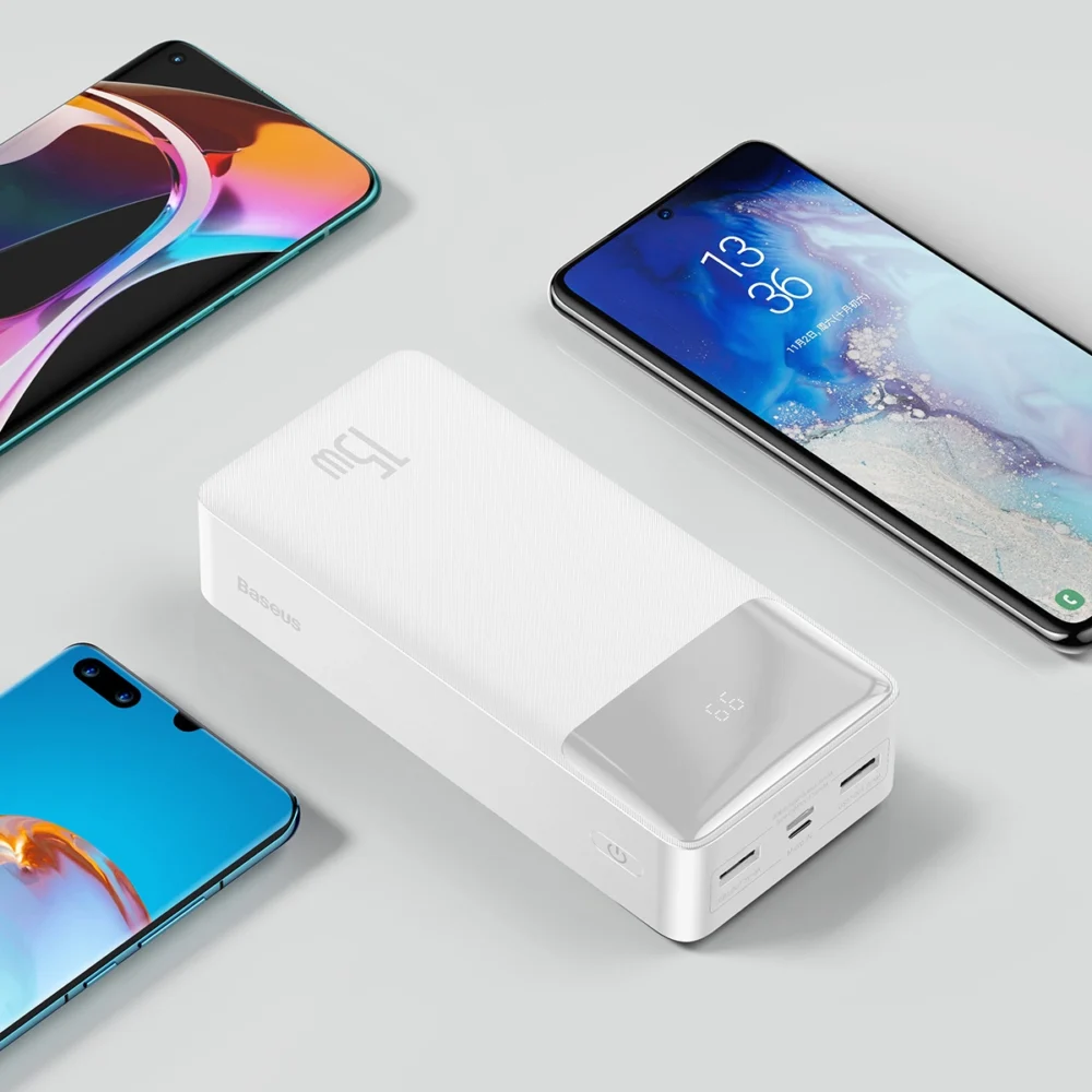 Baseus Bipow power bank with display 30000mAh 15W white (Overseas Edition) + USB-A - Micro USB cable 0.25m white (PPBD050202)eng