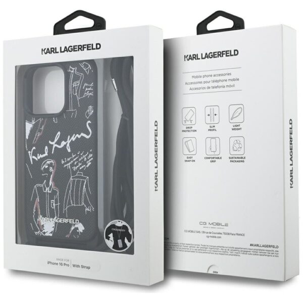 122132517adc2bddc7376583cc3b94fe KARL LAGERFELD case for IPHONE 16 PRO KLHCP16LPGGRMPCK compatible with MagSafe (CRSSBY Grained PU W/ Pattern & Logo) black