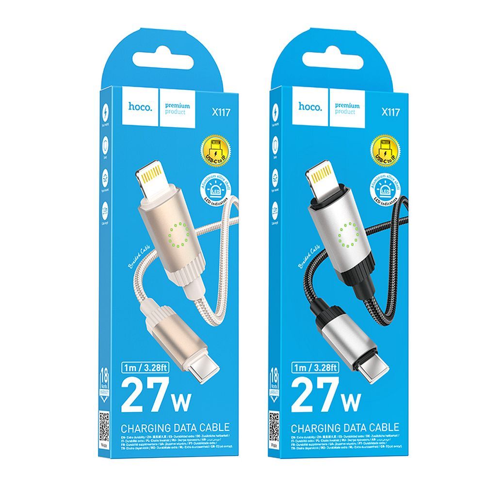 1624b2561f5bd05f770df59e2a1fff46 Cable USB C to Lightning Hoco PD 27W 1 m X117 gold