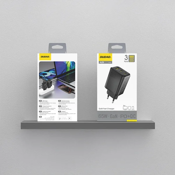 Dudao A29 65W GaN Wall Charger 2 x USB-C + 1 x USB-A - Blackeng