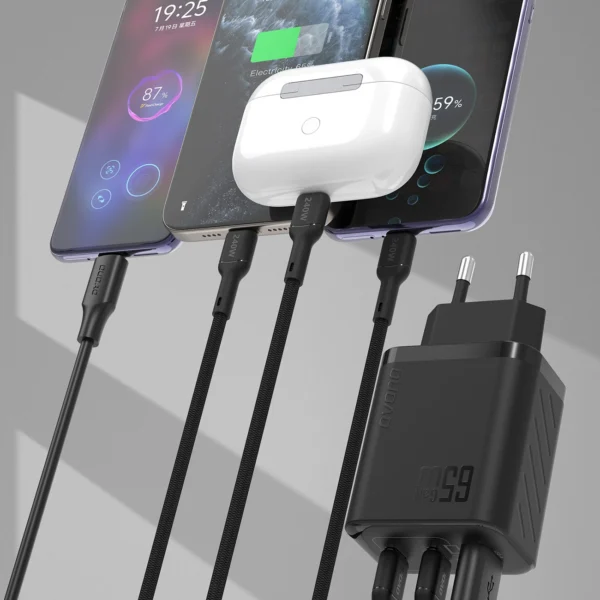 Dudao A29 65W GaN Wall Charger 2 x USB-C + 1 x USB-A - Blackeng