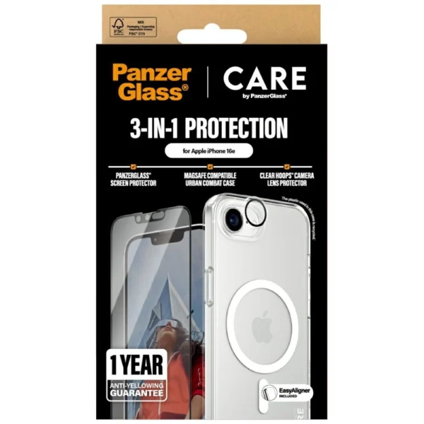 CARE by PanzerGlass Flagship 3in1 Case + Glass + Lens for iPhone 16e - transparenteng