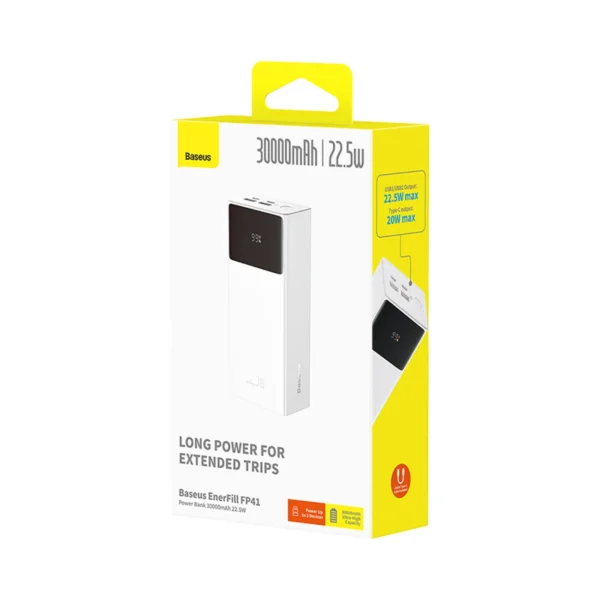 Baseus EnerFill FP41 30000mAh 22.5W Powerbank with Baseus Simple USB-A - USB-C 3A 30cm Cable - Whiteeng