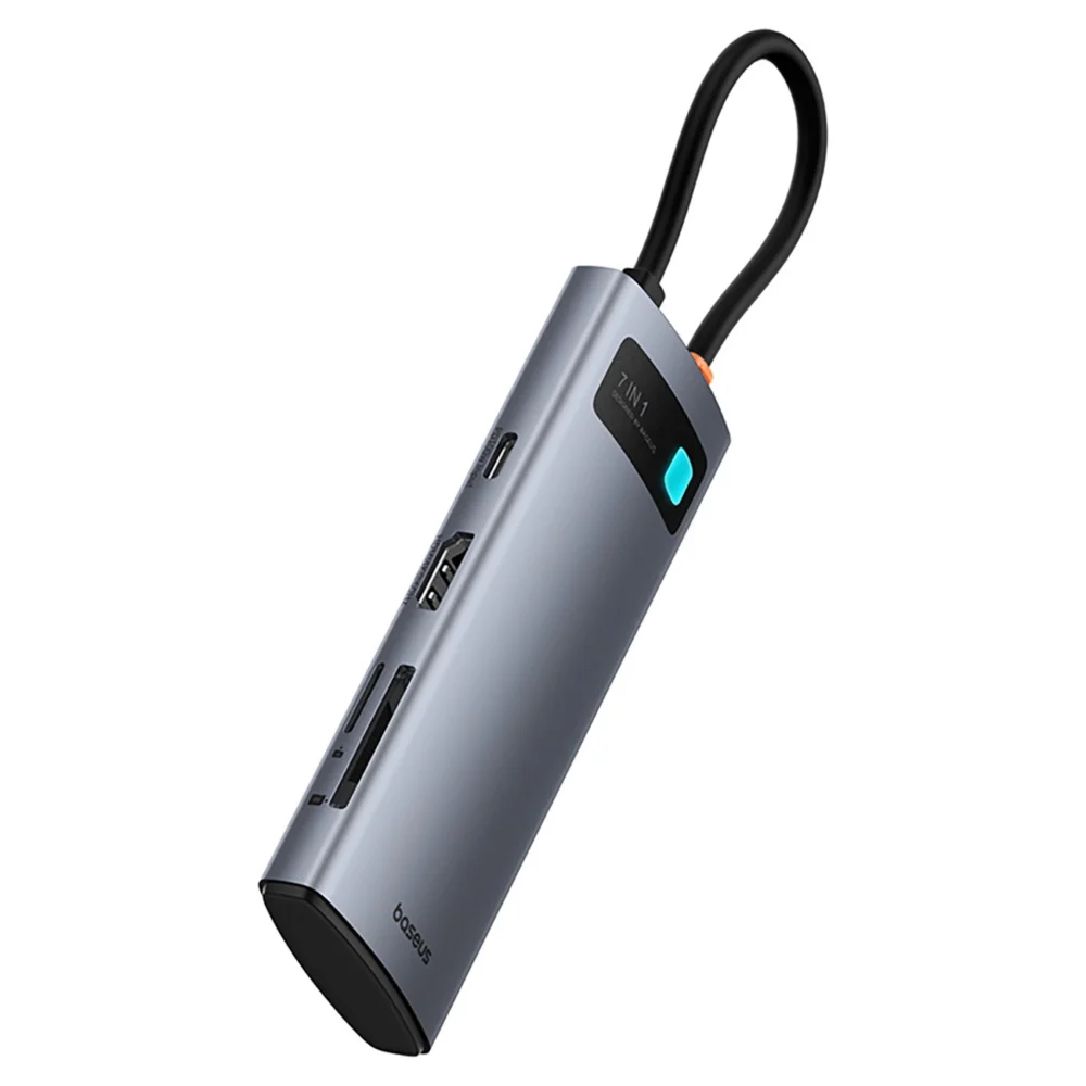 Baseus Metal Gleam 7in1 HDMI 4K 60Hz USB-C Hub / 3x USB 3.0 / USB-C PD / SD / microSD - Grayeng