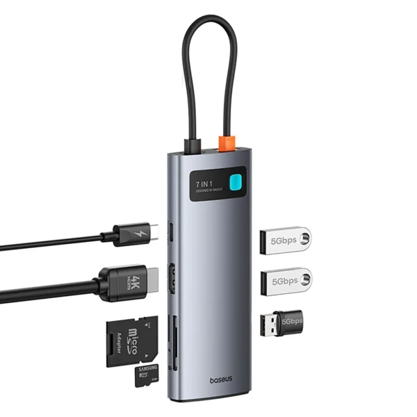 Baseus Metal Gleam 7in1 HDMI 4K 60Hz USB-C Hub / 3x USB 3.0 / USB-C PD / SD / microSD - Grayeng