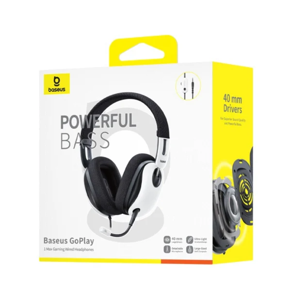 Baseus GoPlay 1 Max Gaming Wired Over-Ear Gaming Headphones - White and Blackeng