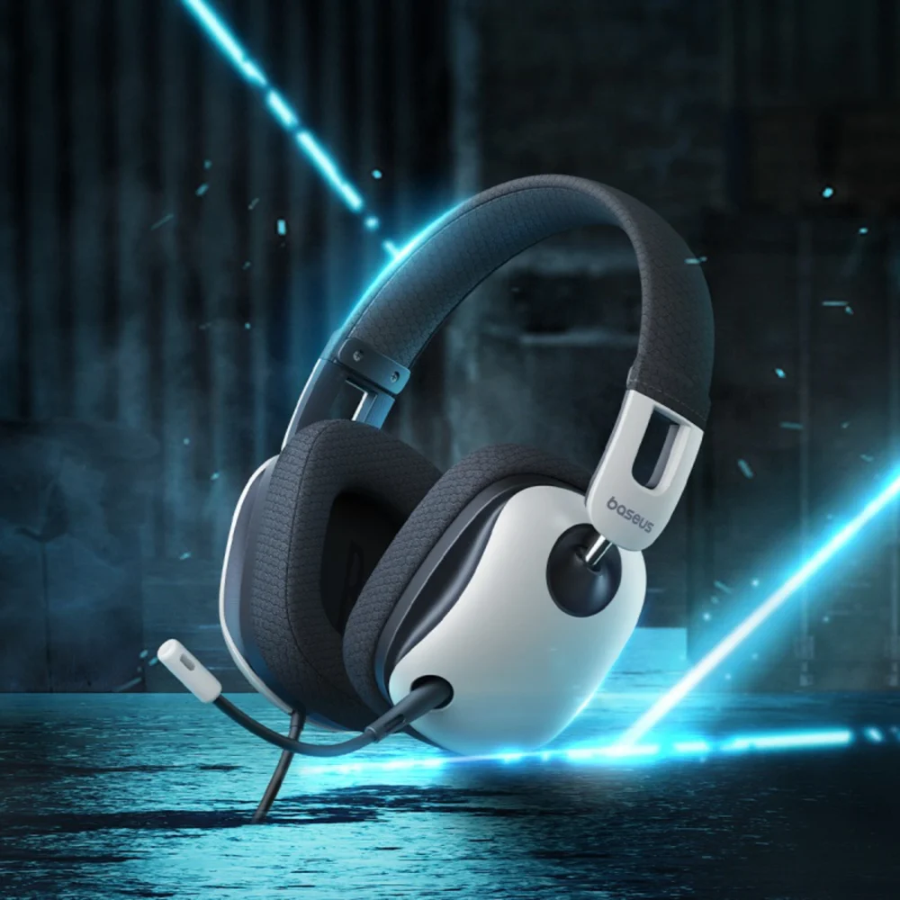 Baseus GoPlay 1 Max Gaming Wired Over-Ear Gaming Headphones - White and Blackeng