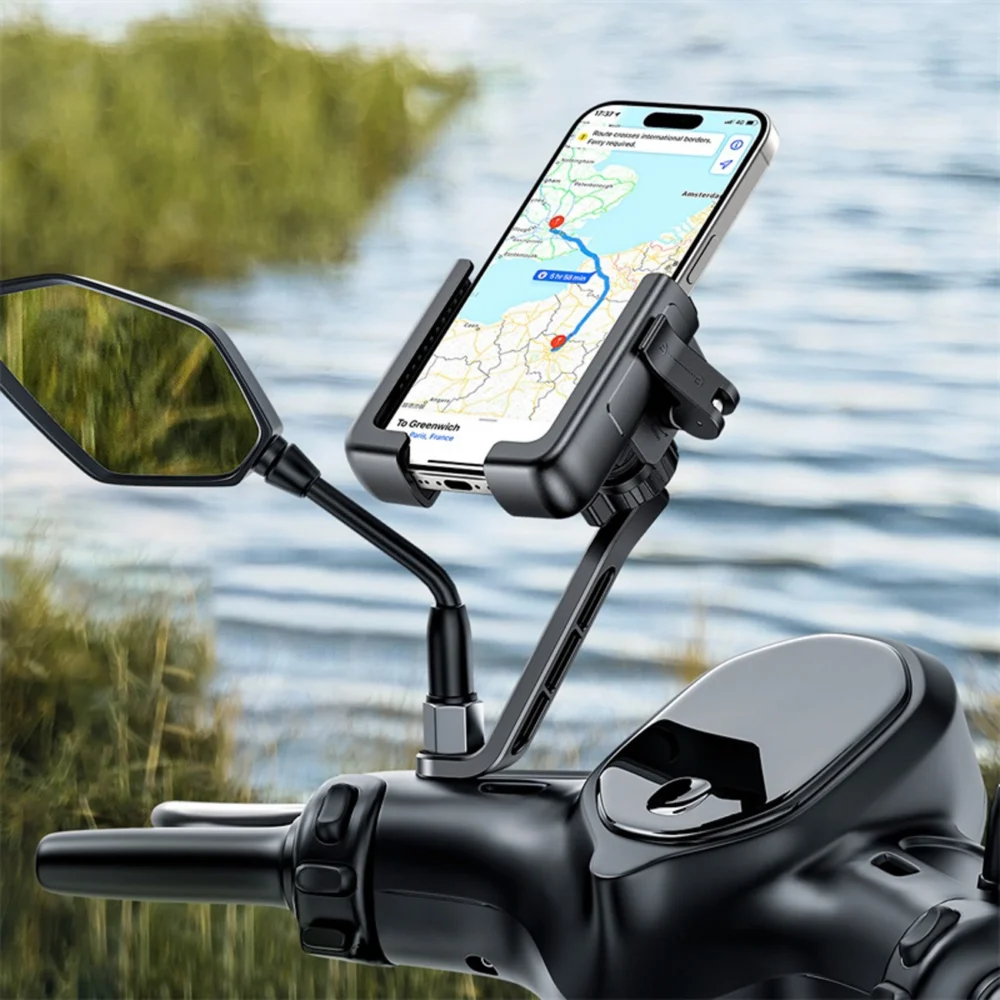 Baseus GoTrip Motorcycle Phone Holder for Mirror, with Shock Absorption - Blackeng