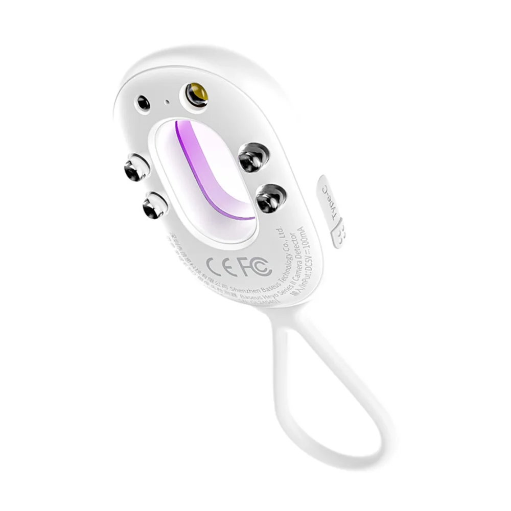 Baseus Heyo Series II Hidden Camera Detector with Alarm and Mini Flashlight + Baseus Simple USB-A - USB-C Cable - Whiteeng