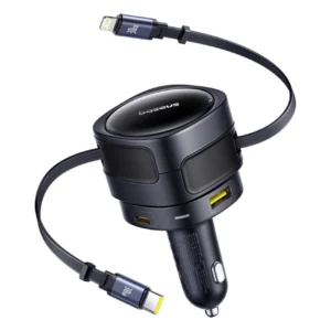 Baseus Enjoyment Max 90W Car Charger 2x USB-C + USB-C and Lightning Cable - Blackeng