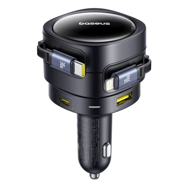 Baseus Enjoyment Max 90W Car Charger 2x USB-C + USB-C and Lightning Cable - Blackeng
