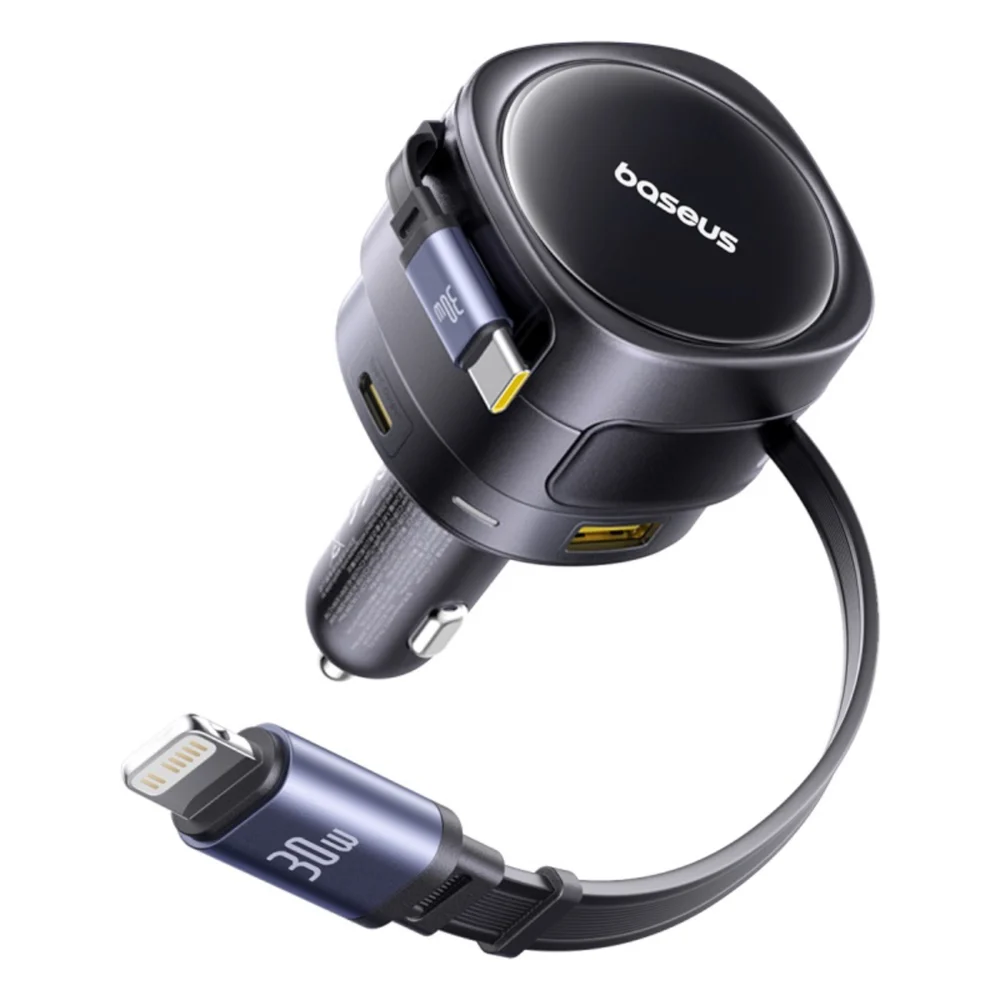 Baseus Enjoyment Max 90W Car Charger 2x USB-C + USB-C and Lightning Cable - Blackeng