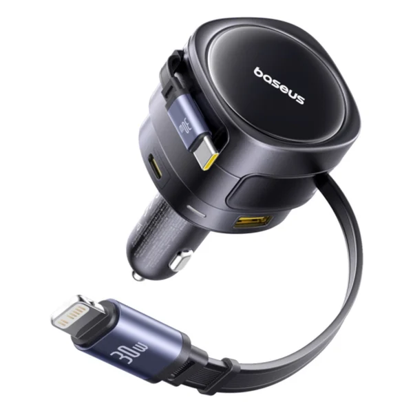 Baseus Enjoyment Max 90W Car Charger 2x USB-C + USB-C and Lightning Cable - Blackeng