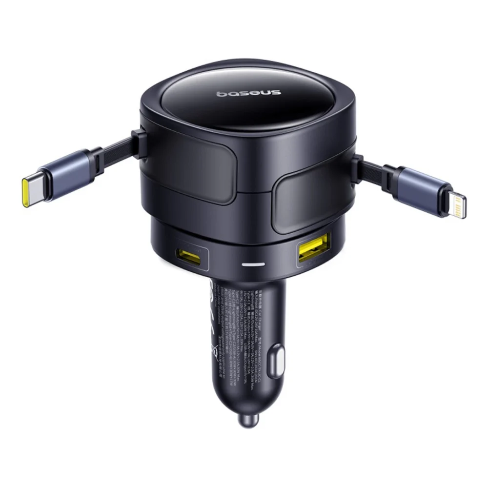 Baseus Enjoyment Max 90W Car Charger 2x USB-C + USB-C and Lightning Cable - Blackeng