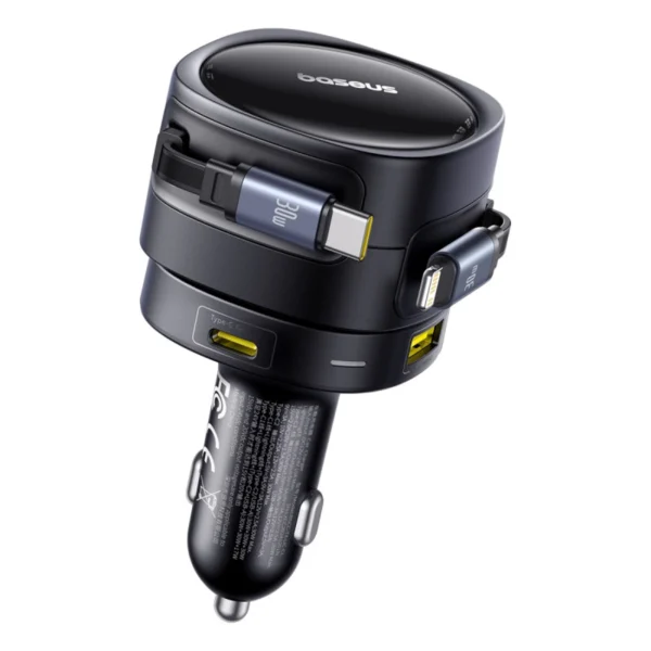 Baseus Enjoyment Max 90W Car Charger 2x USB-C + USB-C and Lightning Cable - Blackeng