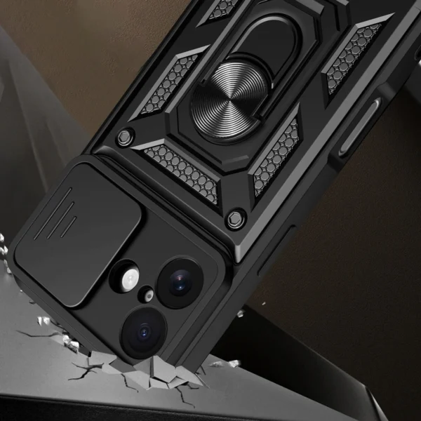 Hybrid Armor Camshield iPhone 17 Case with Stand and Camera Cover - Blackeng