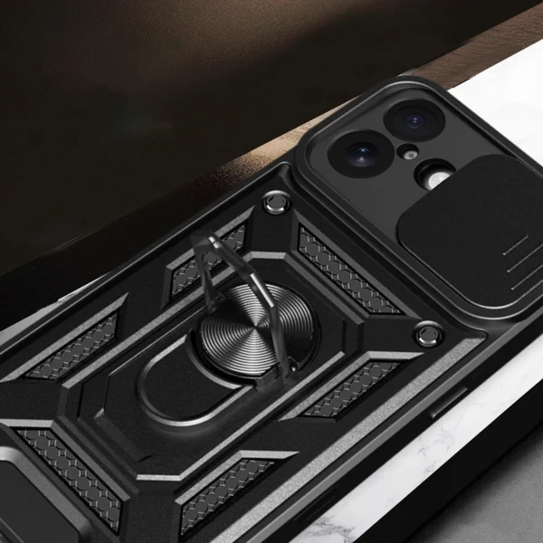 Hybrid Armor Camshield iPhone 17 Case with Stand and Camera Cover - Blackeng