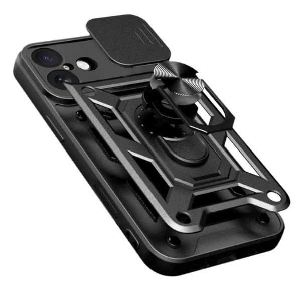 Hybrid Armor Camshield iPhone 17 Case with Stand and Camera Cover - Blackeng